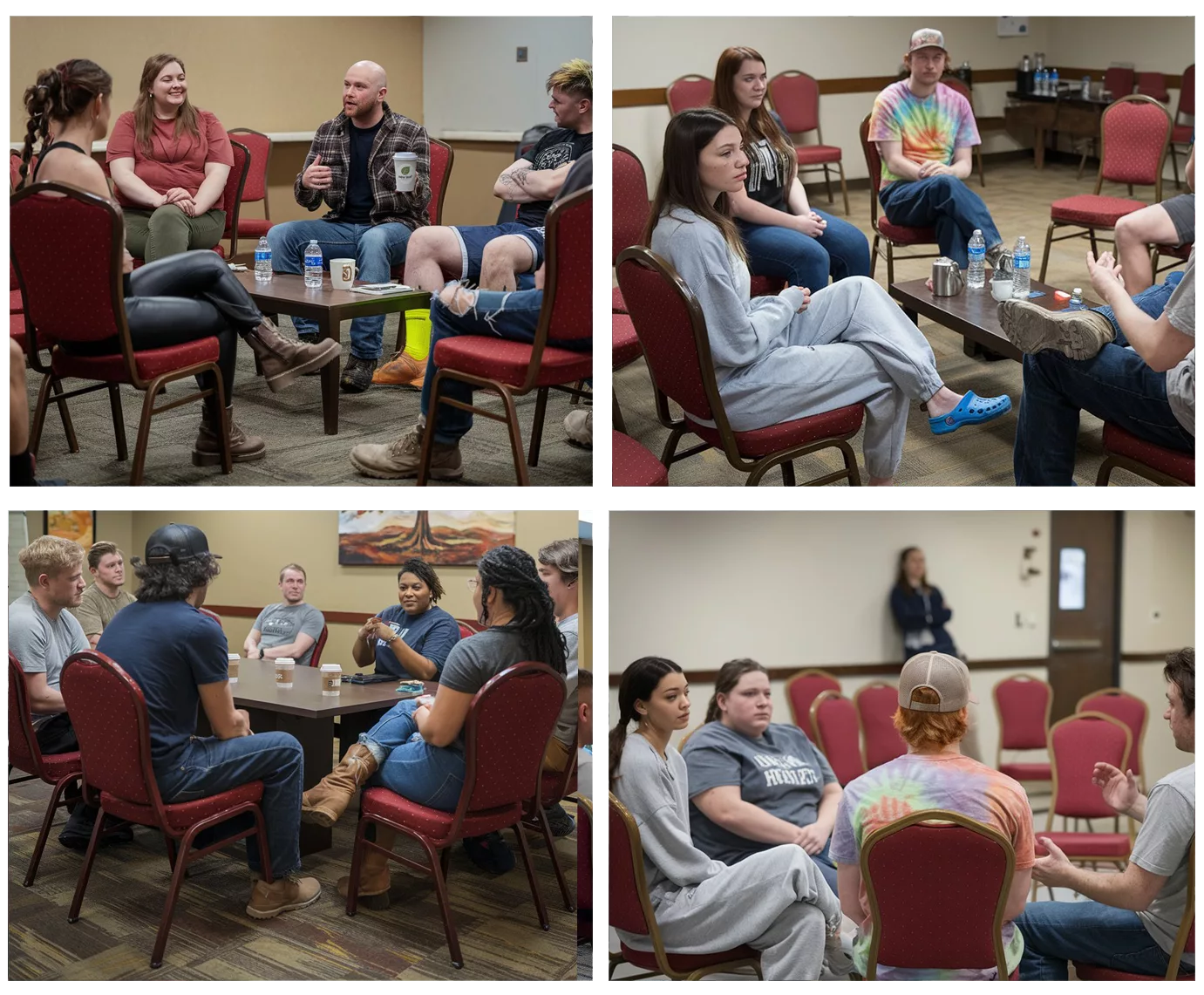 Staged photos of a partial hospitalization group session